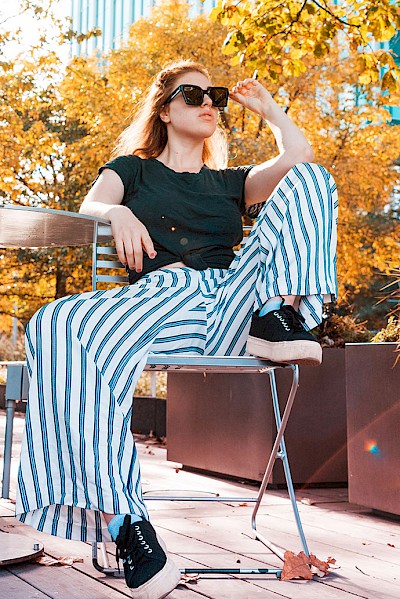 Striped Wide-bottom Trousers